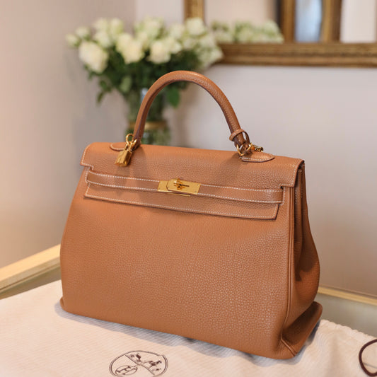 Hermes Kelly 35 Retourne Togo Leder Gold Hardware Gold