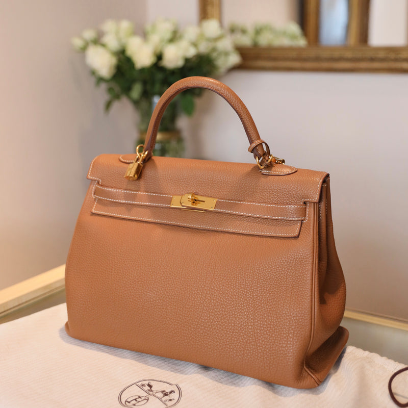 Hermes Kelly 35 Retourne Togo Leder Gold Hardware Gold